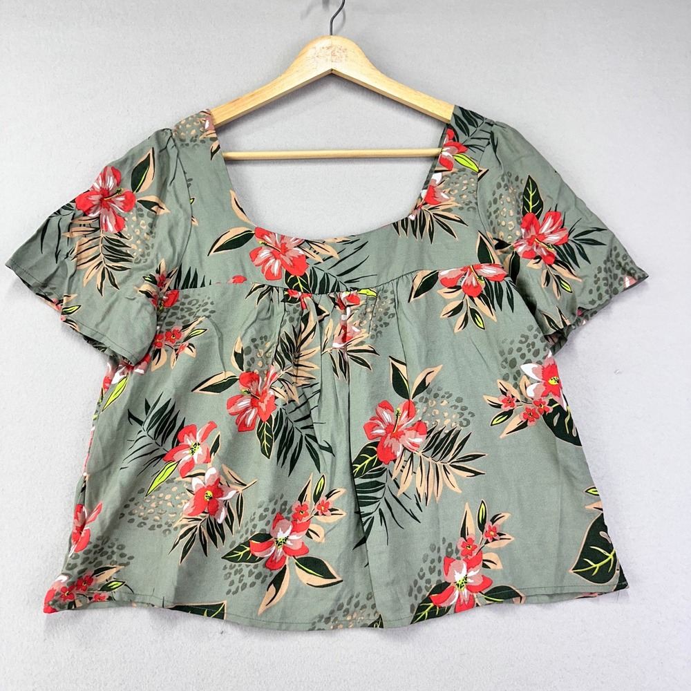 Sadie & Sage Blouse Womens‎ S Green Floral Square Neck Vacation
